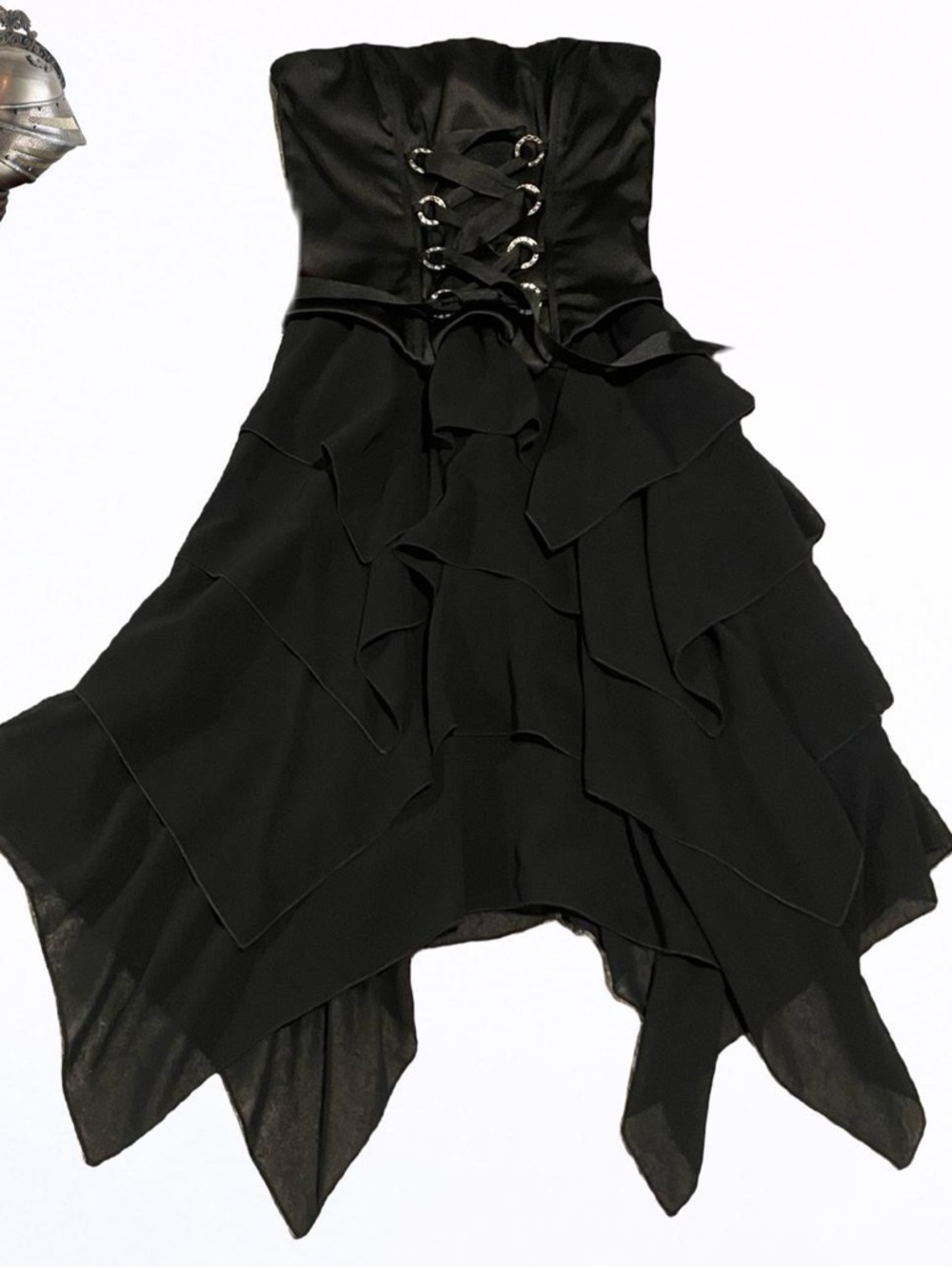 Vintage Jessica McClintock black lace up corset tiered goth fairy dress